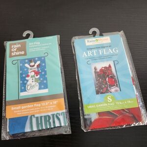 Rain or Shine Small Garden Flags Bundle Of 2 Holiday Winter Theme 12.5in X 18in